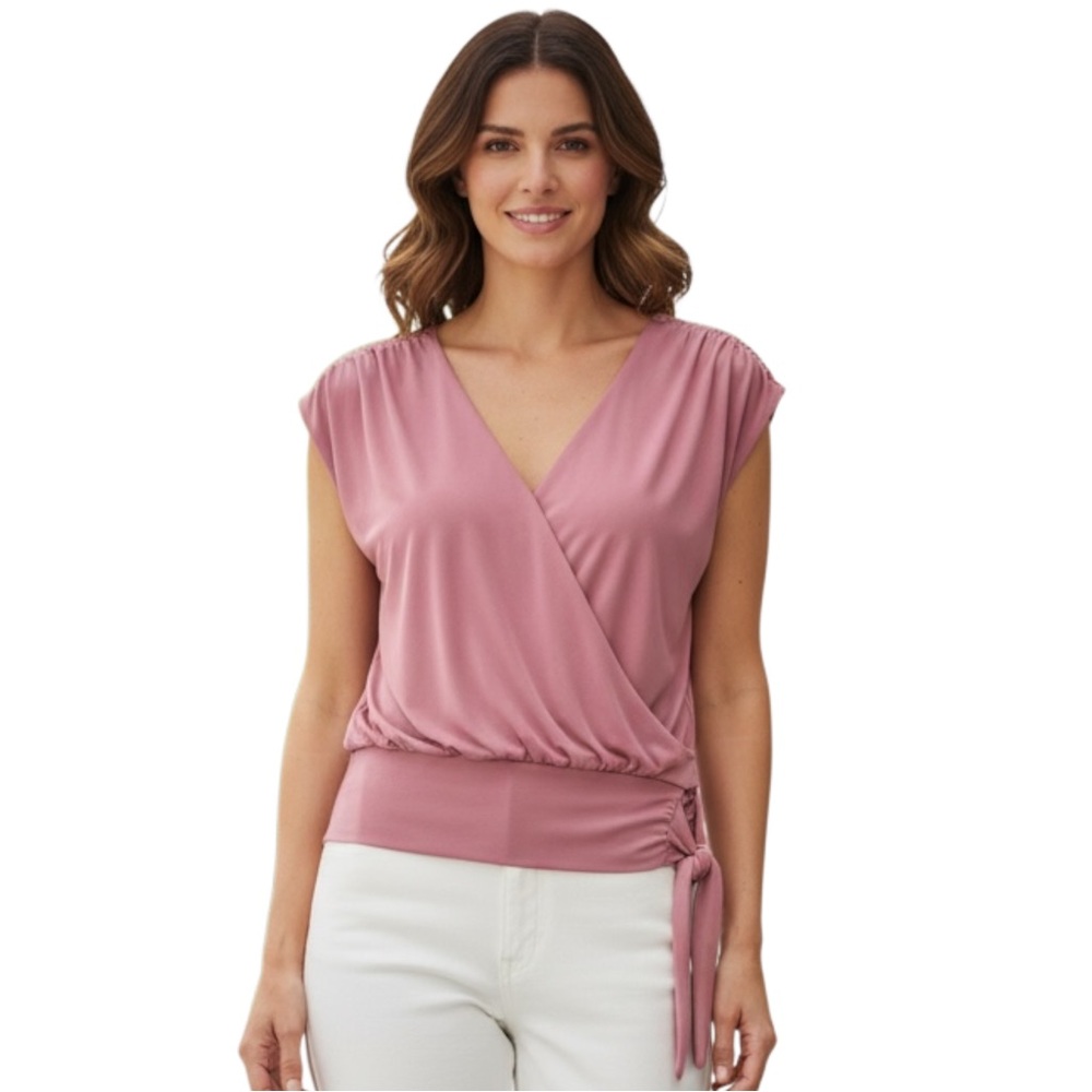 I.N.C. International Concepts Women's Tie-Waist Surplice Top,‎ Pink Azalea, XS